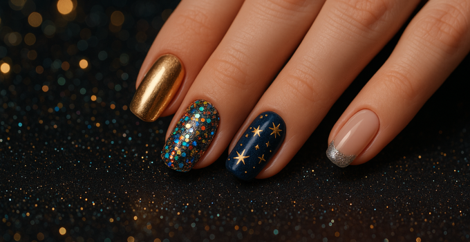 Glitzer Explosion zum Jahreswechsel Silvester Nageldesigns die jeder sehen will